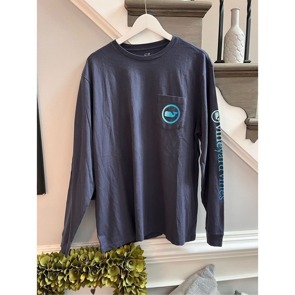 Vineyard Vines Navy Ombré Whale Logo Long Sleeve T-Shirts sz L EUC